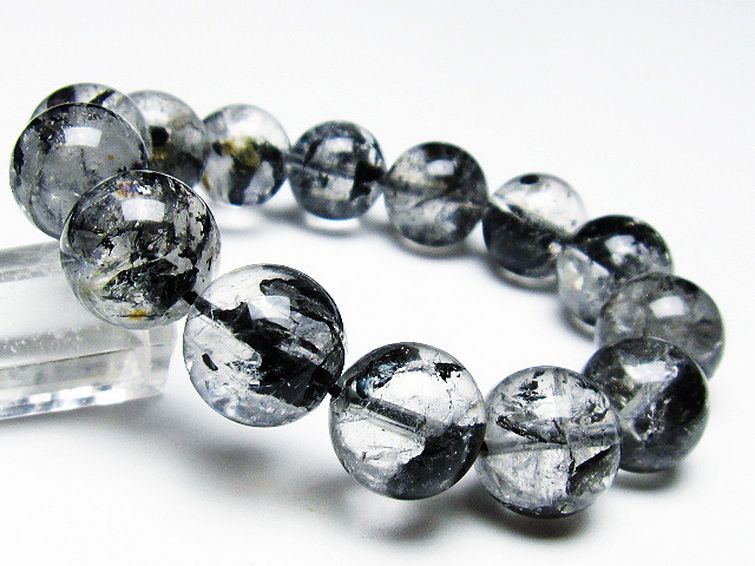 ブラックエレスチャルクォーツ 骸骨水晶 ブレスレット 16mm [t124-4801] 1枚目