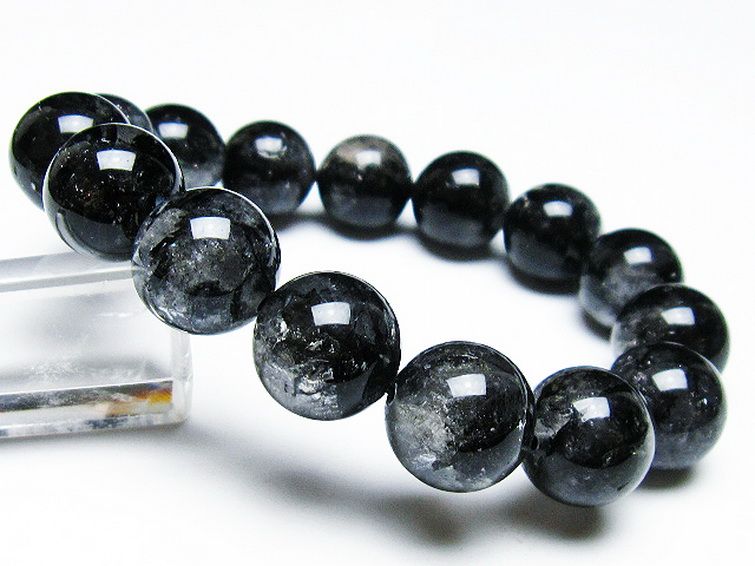 ブラックエレスチャルクォーツ 骸骨水晶 ブレスレット 14mm [t124-4830] 1枚目