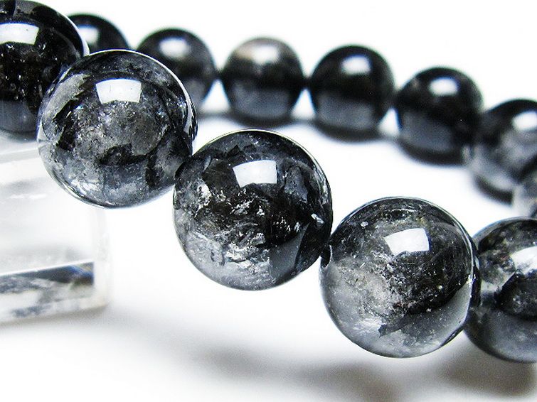 ブラックエレスチャルクォーツ 骸骨水晶 ブレスレット 14mm [t124-4830] 3枚目