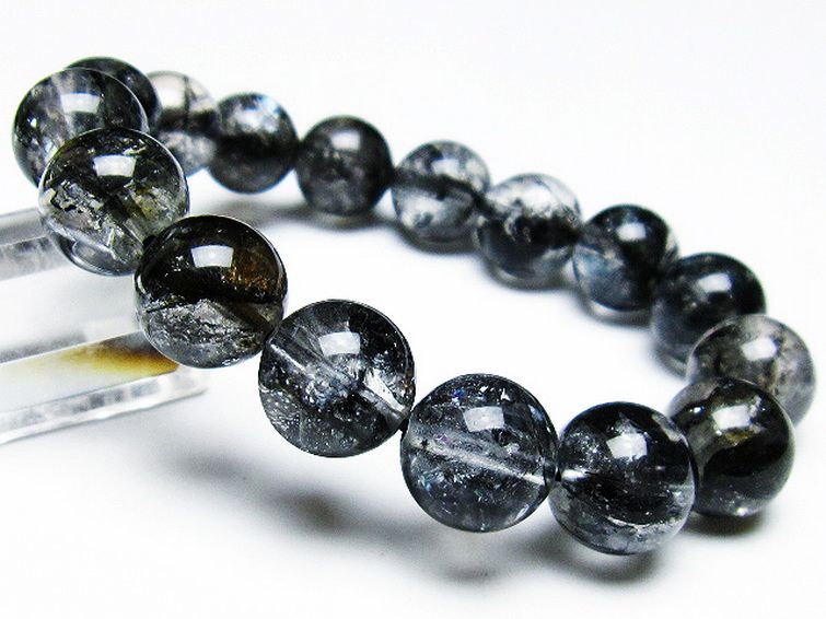 ブラックエレスチャルクォーツ 骸骨水晶 ブレスレット 13mm [t124-4845] 1枚目