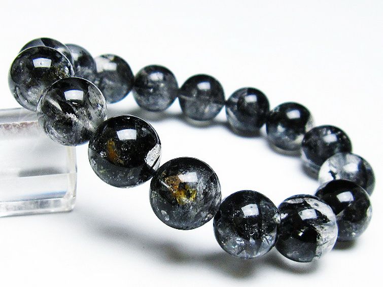 ブラックエレスチャルクォーツ 骸骨水晶 ブレスレット 13mm [t124-4848] 1枚目