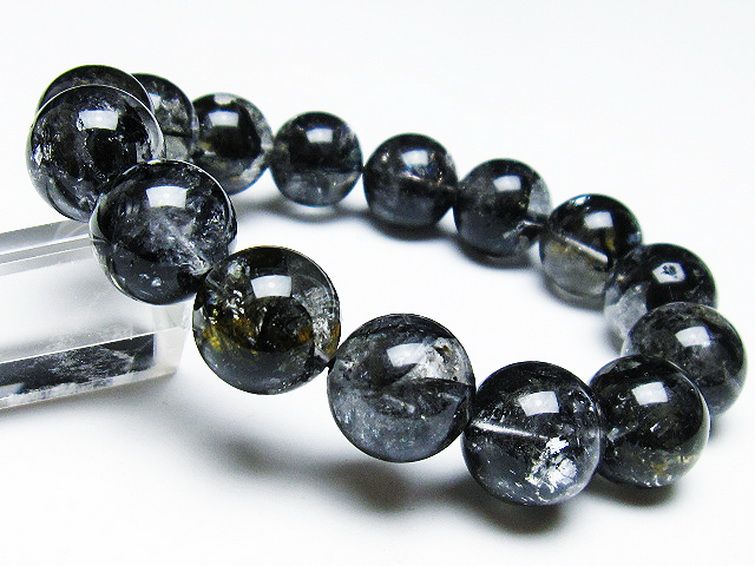 ブラックエレスチャルクォーツ 骸骨水晶 ブレスレット 14mm [t124-4853] 1枚目