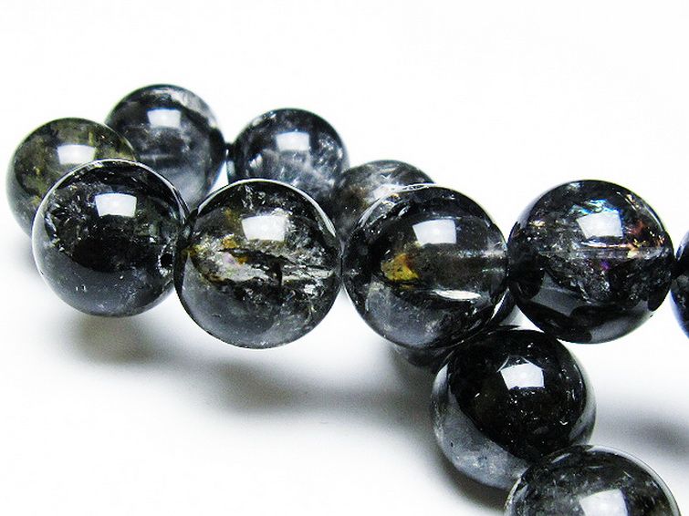 ブラックエレスチャルクォーツ 骸骨水晶 ブレスレット 14mm [t124-4853] 2枚目