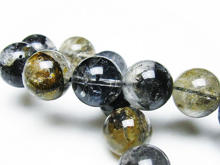 ブラックエレスチャルクォーツ 骸骨水晶 ブレスレット 14mm [T124-4894] 2枚目