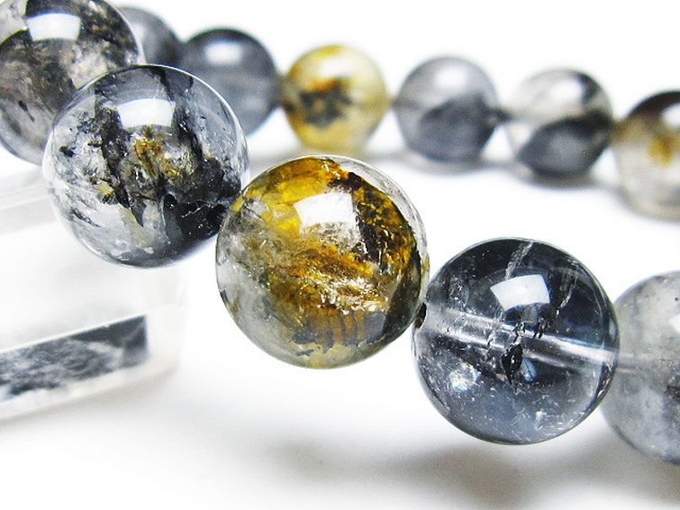 ブラックエレスチャルクォーツ 骸骨水晶 ブレスレット 14mm [T124-4894] 3枚目