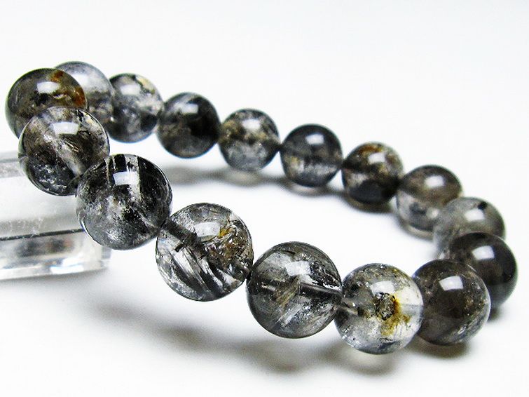ブラックエレスチャルクォーツ 骸骨水晶 ブレスレット 13mm [t124-4916] 1枚目