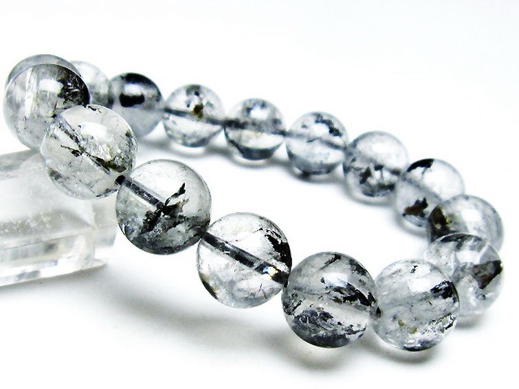 ブラックエレスチャルクォーツ 骸骨水晶 ブレスレット 13mm [T124-4966] 1枚目