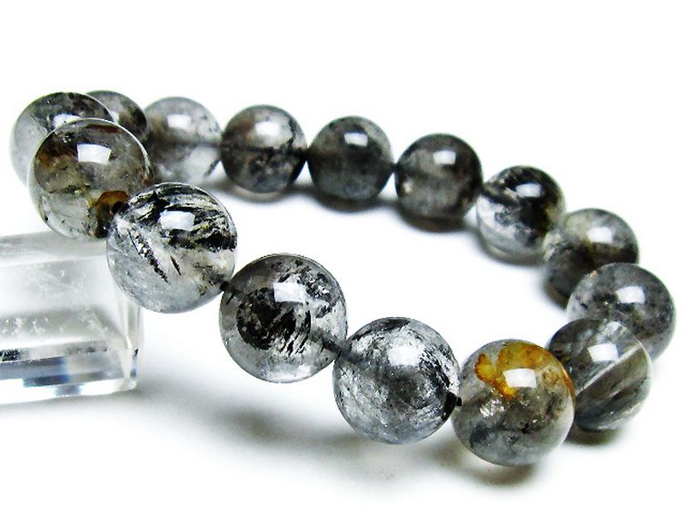 ブラックエレスチャルクォーツ 骸骨水晶 ブレスレット 14mm [T124-5077] 1枚目