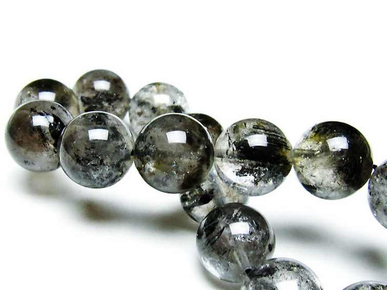 ブラックエレスチャルクォーツ 骸骨水晶 ブレスレット 14mm [T124-5077] 2枚目