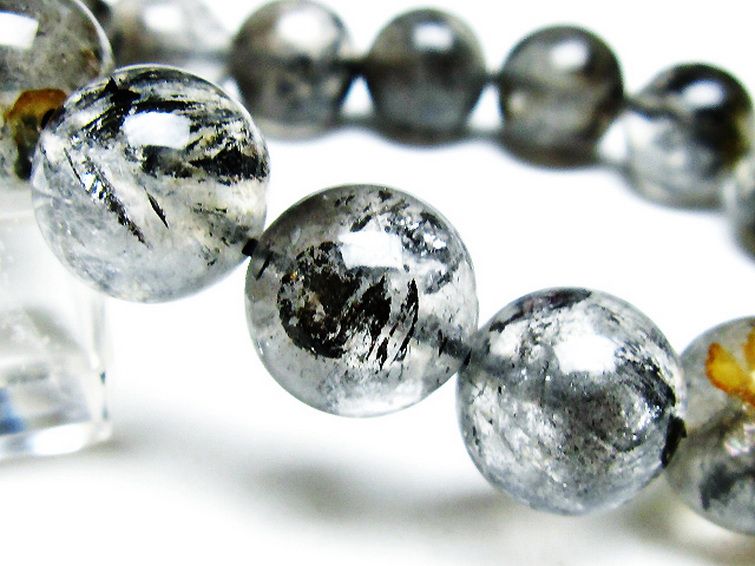 ブラックエレスチャルクォーツ 骸骨水晶 ブレスレット 14mm [T124-5077] 3枚目