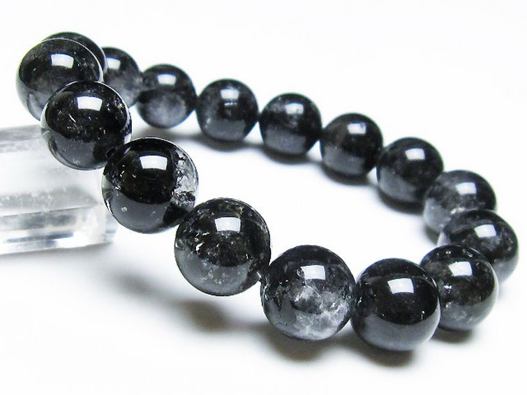 ブラックエレスチャルクォーツ 骸骨水晶 ブレスレット 13mm [T124-5179] 1枚目