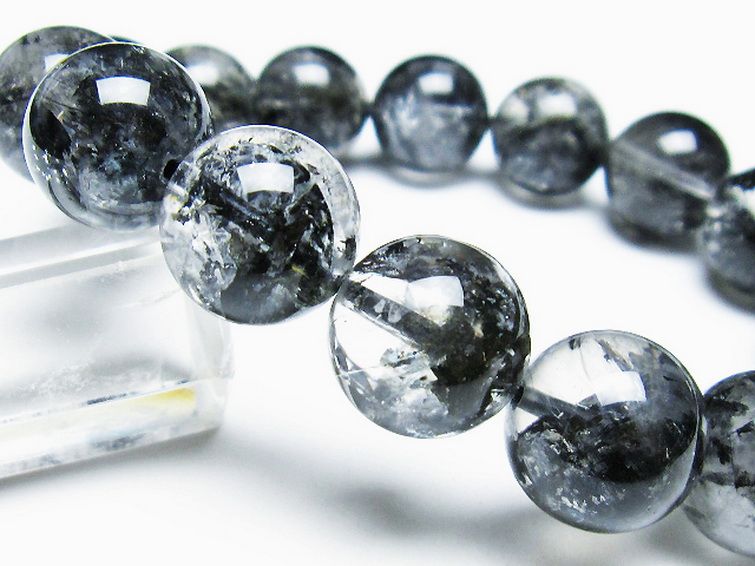 ブラックエレスチャルクォーツ 骸骨水晶 ブレスレット 14mm [T124-5195] 3枚目