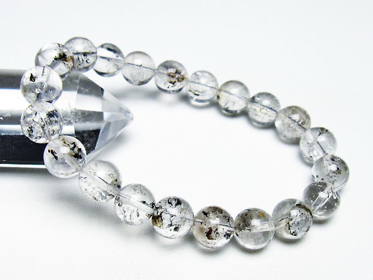 ブラックエレスチャルクォーツ 骸骨水晶 ブレスレット 9mm [T124-5309] 1枚目