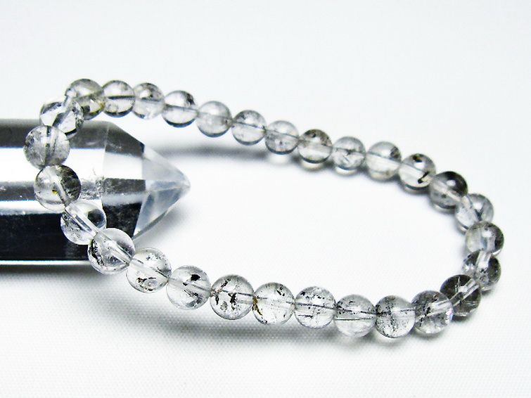 ブラックエレスチャルクォーツ 骸骨水晶 ブレスレット 7mm [t124-5327] 1枚目