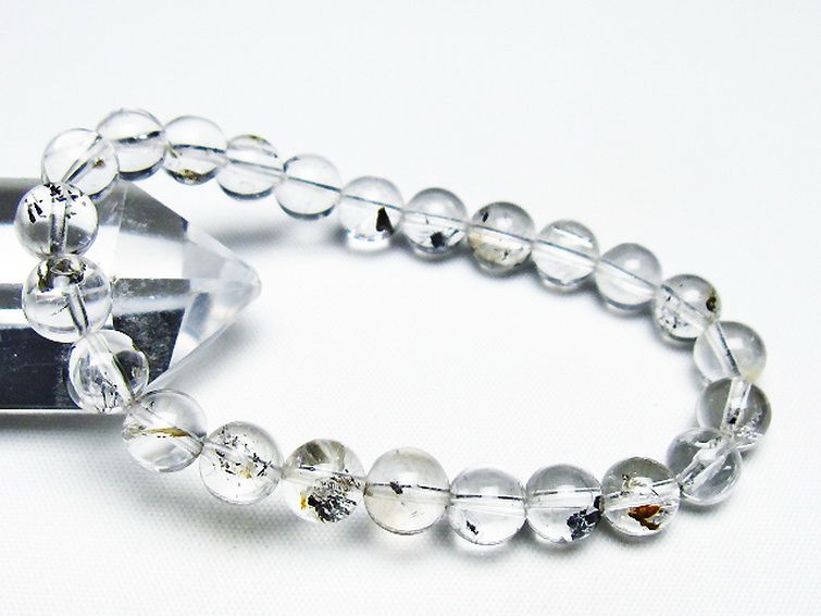 ブラックエレスチャルクォーツ 骸骨水晶 ブレスレット 8mm [T124-5341] 1枚目