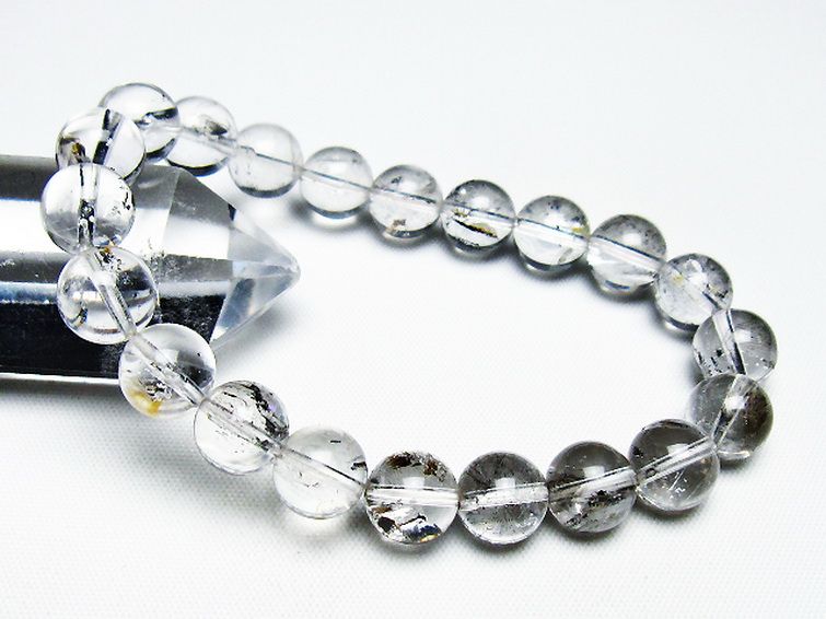 ブラックエレスチャルクォーツ 骸骨水晶 ブレスレット 9mm [T124-5346] 1枚目