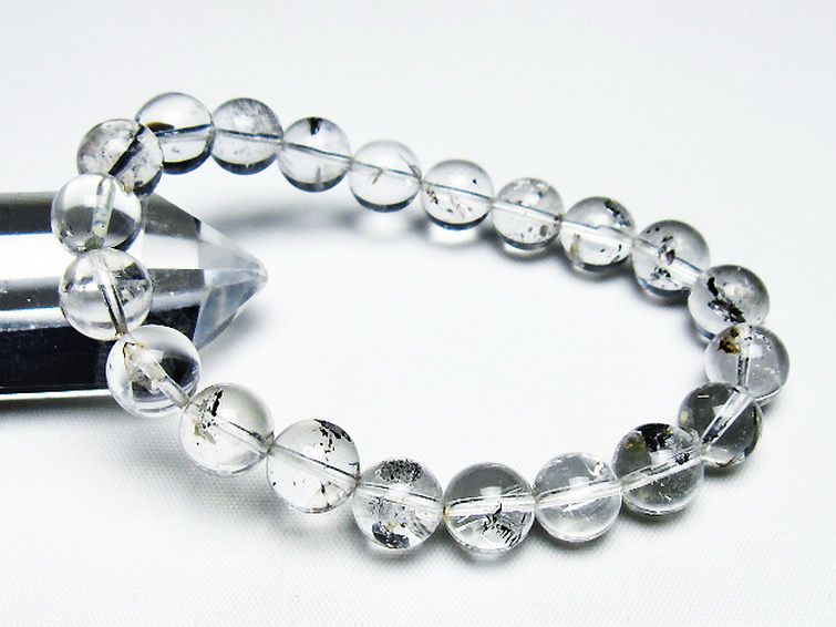 ブラックエレスチャルクォーツ 骸骨水晶 ブレスレット 10mm [T124-5350] 1枚目