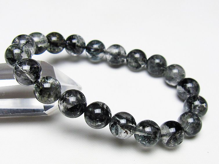 ブラックエレスチャルクォーツ 骸骨水晶 ブレスレット 10mm [t124-5362] 1枚目