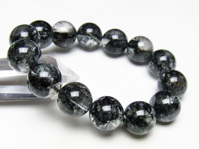 ブラックエレスチャルクォーツ 骸骨水晶 ブレスレット 16mm [t124-5364] 1枚目