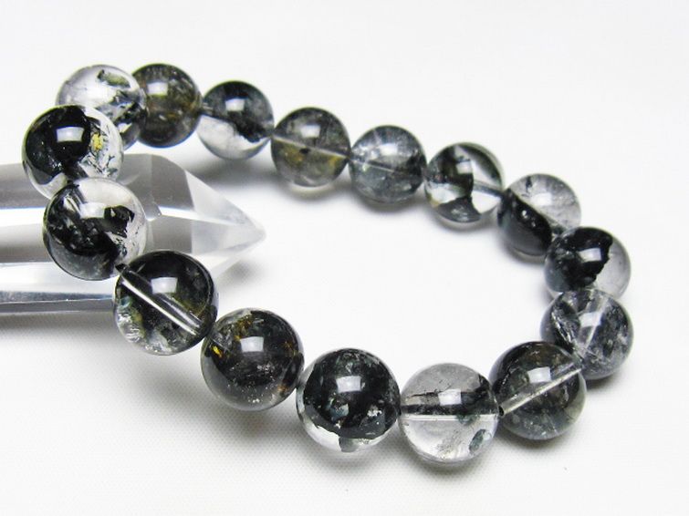 ブラックエレスチャルクォーツ 骸骨水晶 ブレスレット 13mm [t124-5387] 1枚目