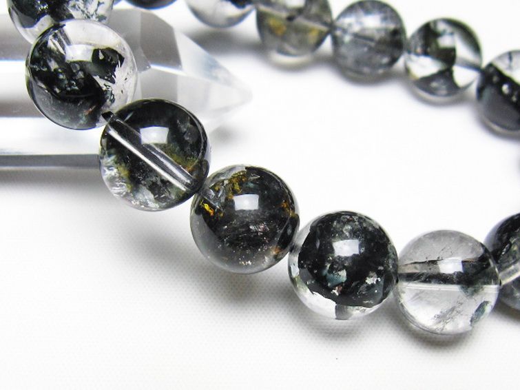 ブラックエレスチャルクォーツ 骸骨水晶 ブレスレット 13mm [t124-5387] 3枚目