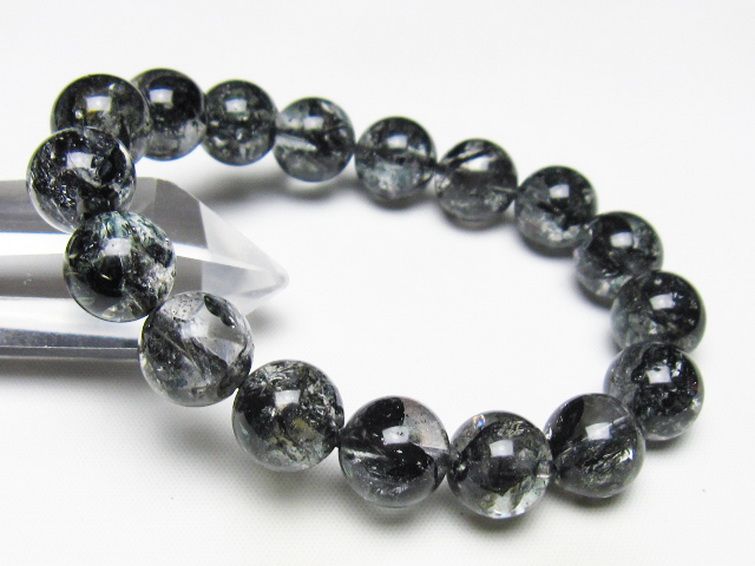 ブラックエレスチャルクォーツ 骸骨水晶 ブレスレット 12mm [t124-5392] 1枚目