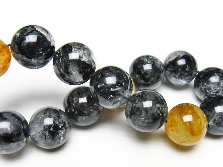 ブラックエレスチャルクォーツ 骸骨水晶 ブレスレット 14mm [t124-5414] 2枚目