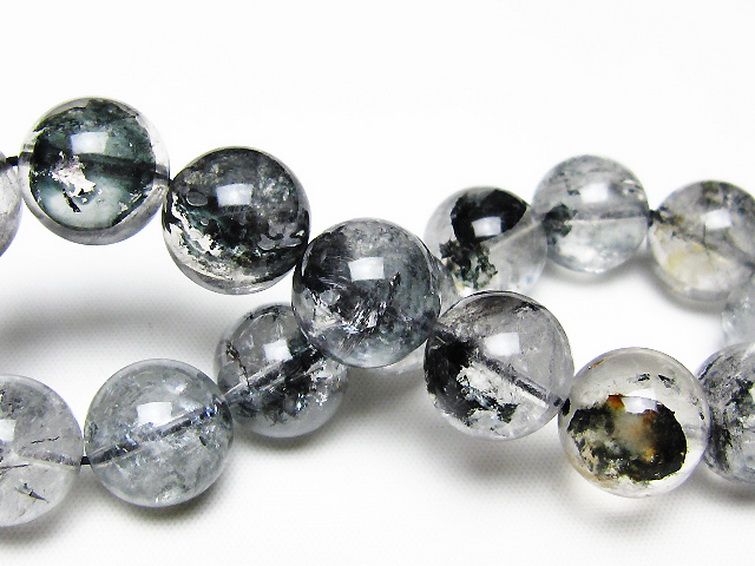 ブラックエレスチャルクォーツ 骸骨水晶 ブレスレット 14mm [t124-5538] 2枚目