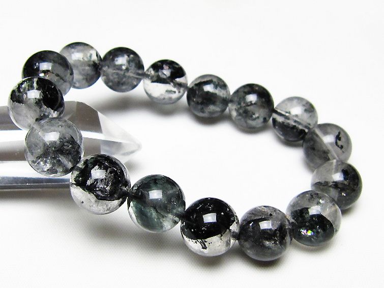 ブラックエレスチャルクォーツ 骸骨水晶 ブレスレット 13mm [t124-5563] 1枚目