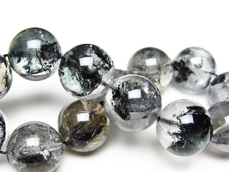 ブラックエレスチャルクォーツ 骸骨水晶 ブレスレット 18mm [t124-5572] 2枚目