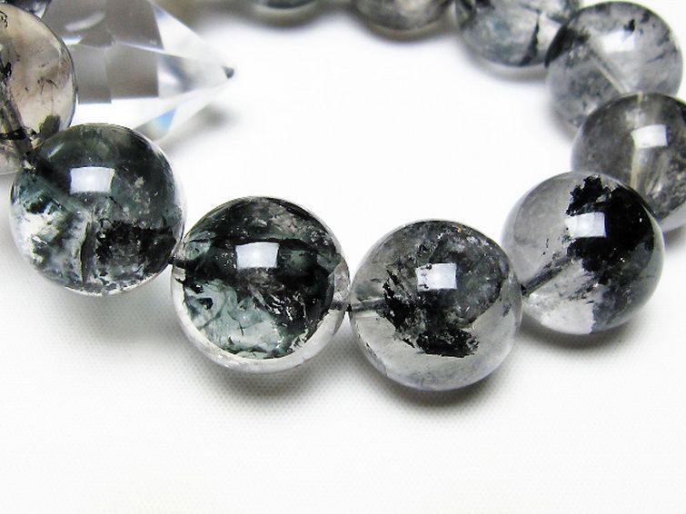 ブラックエレスチャルクォーツ 骸骨水晶 ブレスレット 18mm [t124-5572] 3枚目