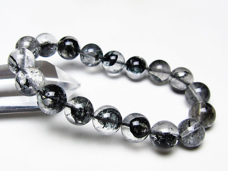 ブラックエレスチャルクォーツ 骸骨水晶 ブレスレット 12mm [t124-5588] 1枚目