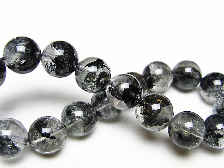 ブラックエレスチャルクォーツ 骸骨水晶 ブレスレット 12mm [t124-5615] 2枚目