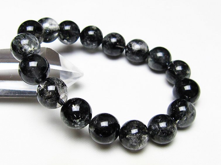 ブラックエレスチャルクォーツ 骸骨水晶 ブレスレット 12mm [t124-5672] 1枚目