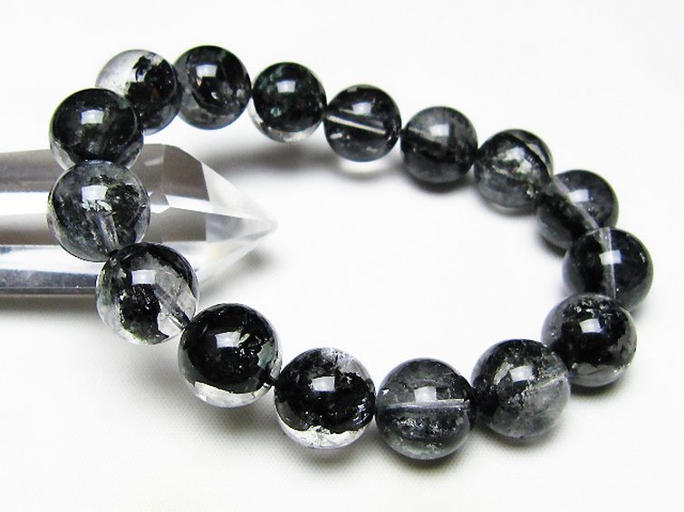 ブラックエレスチャルクォーツ 骸骨水晶 ブレスレット 13mm [t124-5677] 1枚目