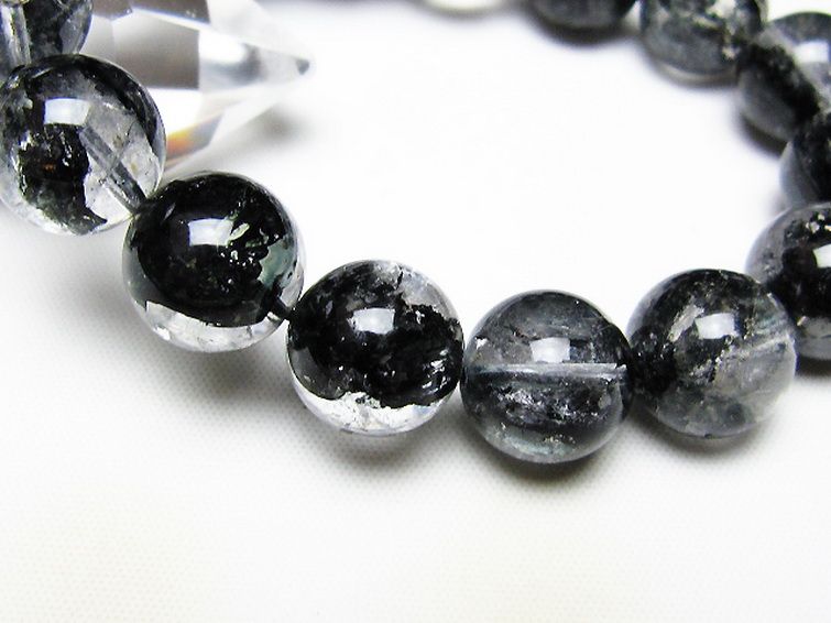 ブラックエレスチャルクォーツ 骸骨水晶 ブレスレット 13mm [t124-5677] 3枚目