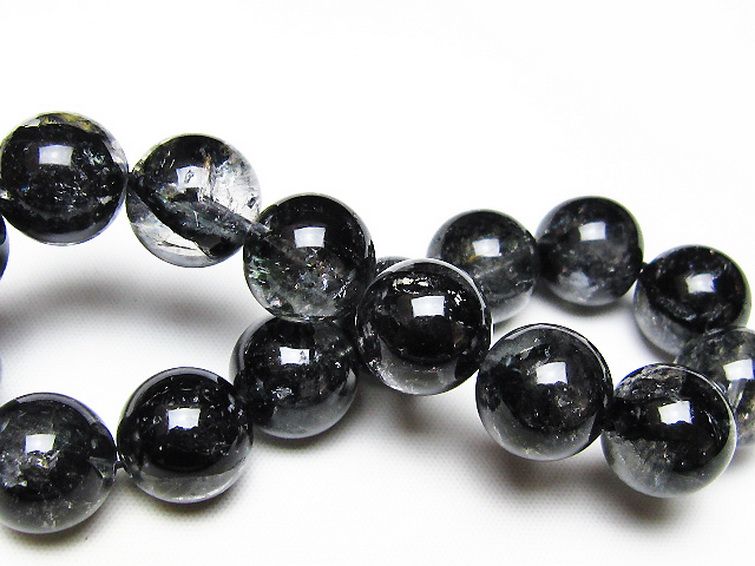 ブラックエレスチャルクォーツ 骸骨水晶 ブレスレット 14mm [t124-5681] 2枚目