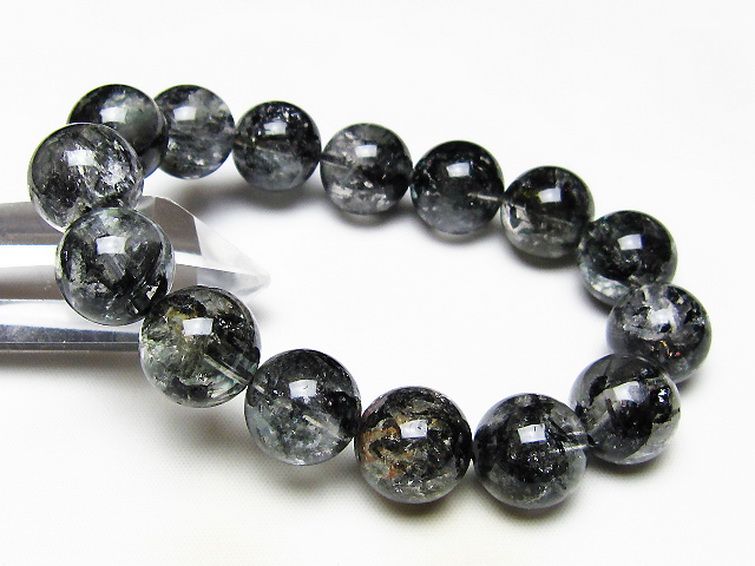 ブラックエレスチャルクォーツ 骸骨水晶 ブレスレット 15mm [t124-5689] 1枚目
