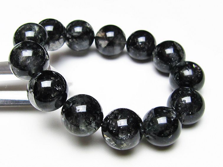 ブラックエレスチャルクォーツ 骸骨水晶 ブレスレット 18mm [t124-5690] 1枚目