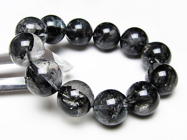 ブラックエレスチャルクォーツ 骸骨水晶 ブレスレット 18mm [t124-5691] 1枚目
