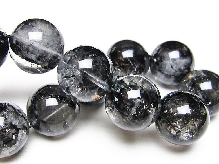 ブラックエレスチャルクォーツ 骸骨水晶 ブレスレット 18mm [t124-5691] 2枚目