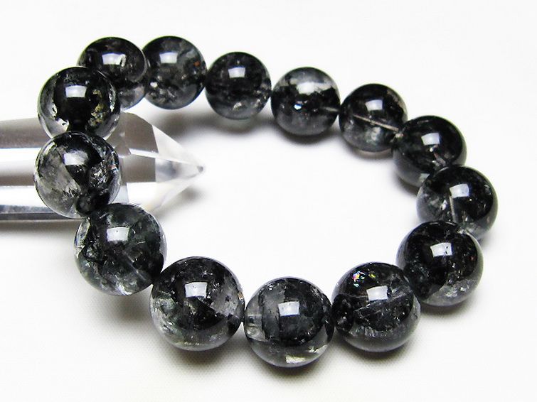 ブラックエレスチャルクォーツ 骸骨水晶 ブレスレット 16mm [t124-5695] 1枚目