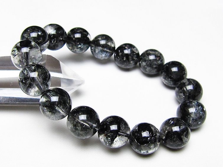 ブラックエレスチャルクォーツ 骸骨水晶 ブレスレット 13mm [t124-5707] 1枚目