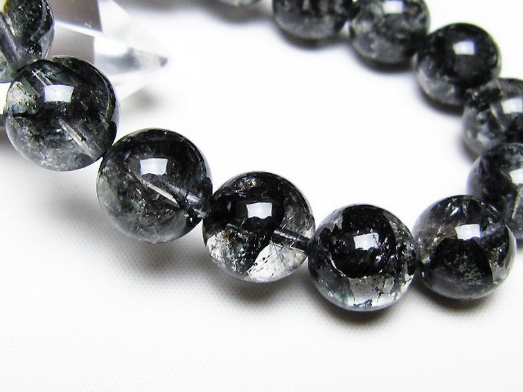 ブラックエレスチャルクォーツ 骸骨水晶 ブレスレット 13mm [t124-5707] 3枚目