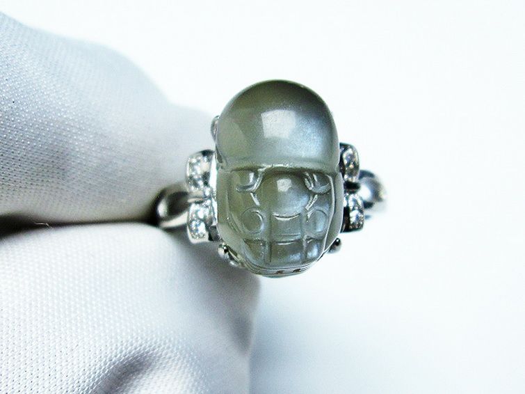 グレームーンストーン ヒキュウ 貔貅 指輪 (14号) [t135-6912] 1枚目