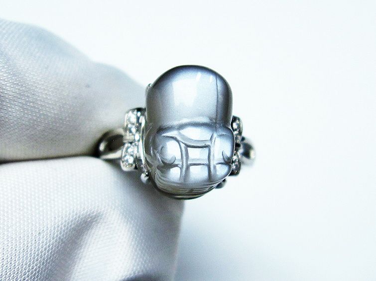 グレームーンストーン ヒキュウ 貔貅 指輪 (15号) [t135-6923] 1枚目