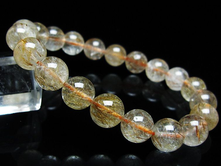 ☆ひで☆　水晶ブレスレット　金針　直径1.5cm 美品 ファイナルグレード金針ルチル水晶 ブレスレット 9mm [t15-11198]