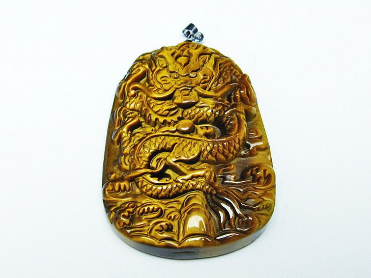 タイガーアイ 手彫り 龍 ペンダント [t152-1006] 1枚目