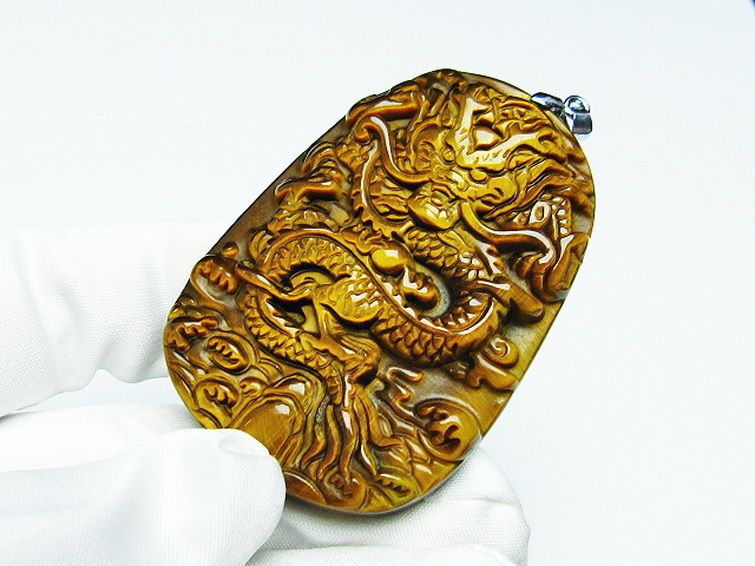 タイガーアイ 手彫り 龍 ペンダント [t152-1006] 3枚目