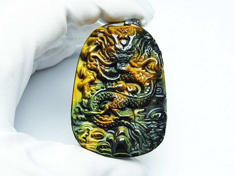 タイガーアイ 手彫り 龍 ペンダント [T152-1012] 2枚目